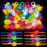 30 Pack LED Light Up Silicone Rings and Bracelet Party Favors for Kids 3-12, Prizes Box Toys for Birthday, Classroom Rewards, Glow Party Supplies