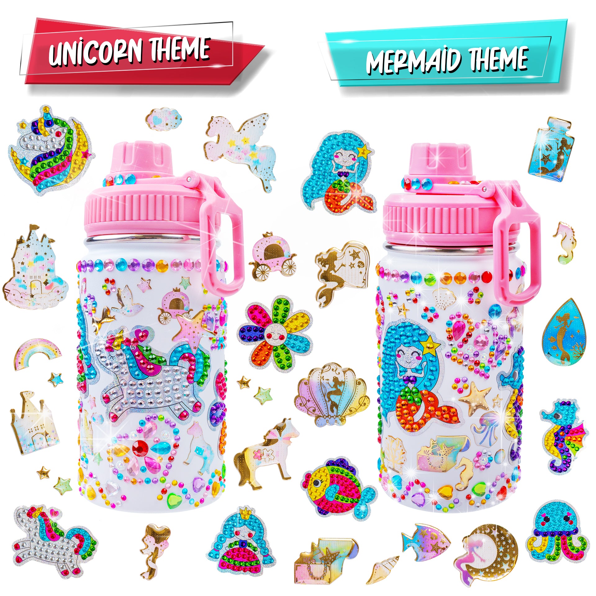 Decorate Your Own Water Bottle for Girls, Cute Arts and Crafts Gifts Toys  for Girls Age 4-6-8-10-12, Unicorn/Mermaid Diamond Painting Crafts Kit for