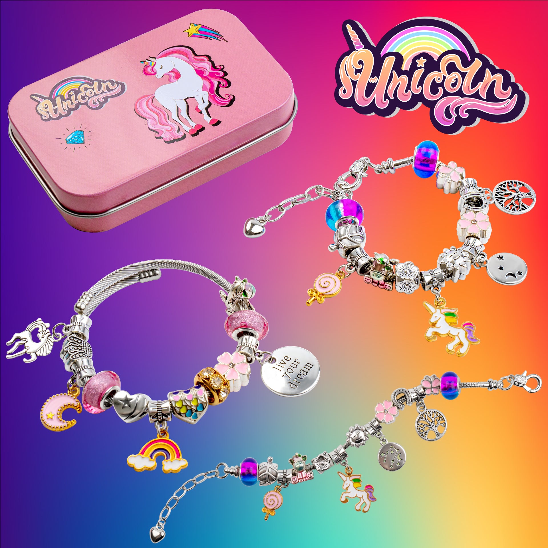 Charm Bracelet Making Kit for Girls, Unicorn/Mermaid Jewelry Making Be –  RokerTime