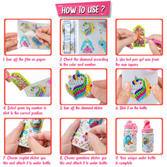 Decorate Your Own Water Bottle for Girls, Cute Arts and Crafts Gifts Toys for Girls Age 4-6-8-10-12, Unicorn/Mermaid Diamond Painting Crafts Kit for Girls Birthday Christmas