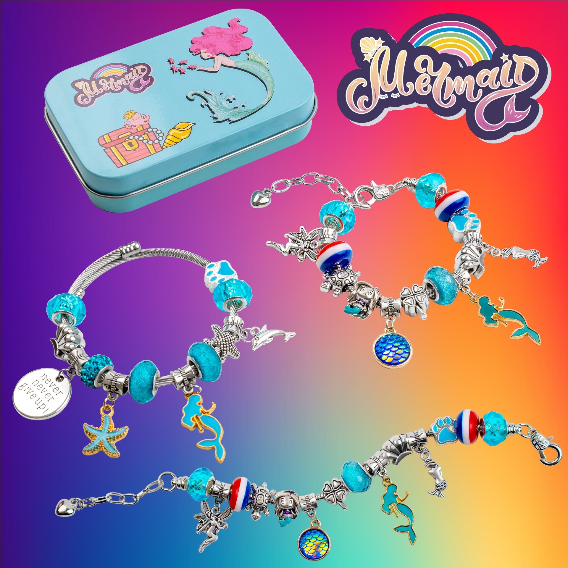 Charm Bracelet Making Kit for Girls, Unicorn/Mermaid Jewelry Making Beads, DIY Craft Gifts for Girls Age 4-8-12