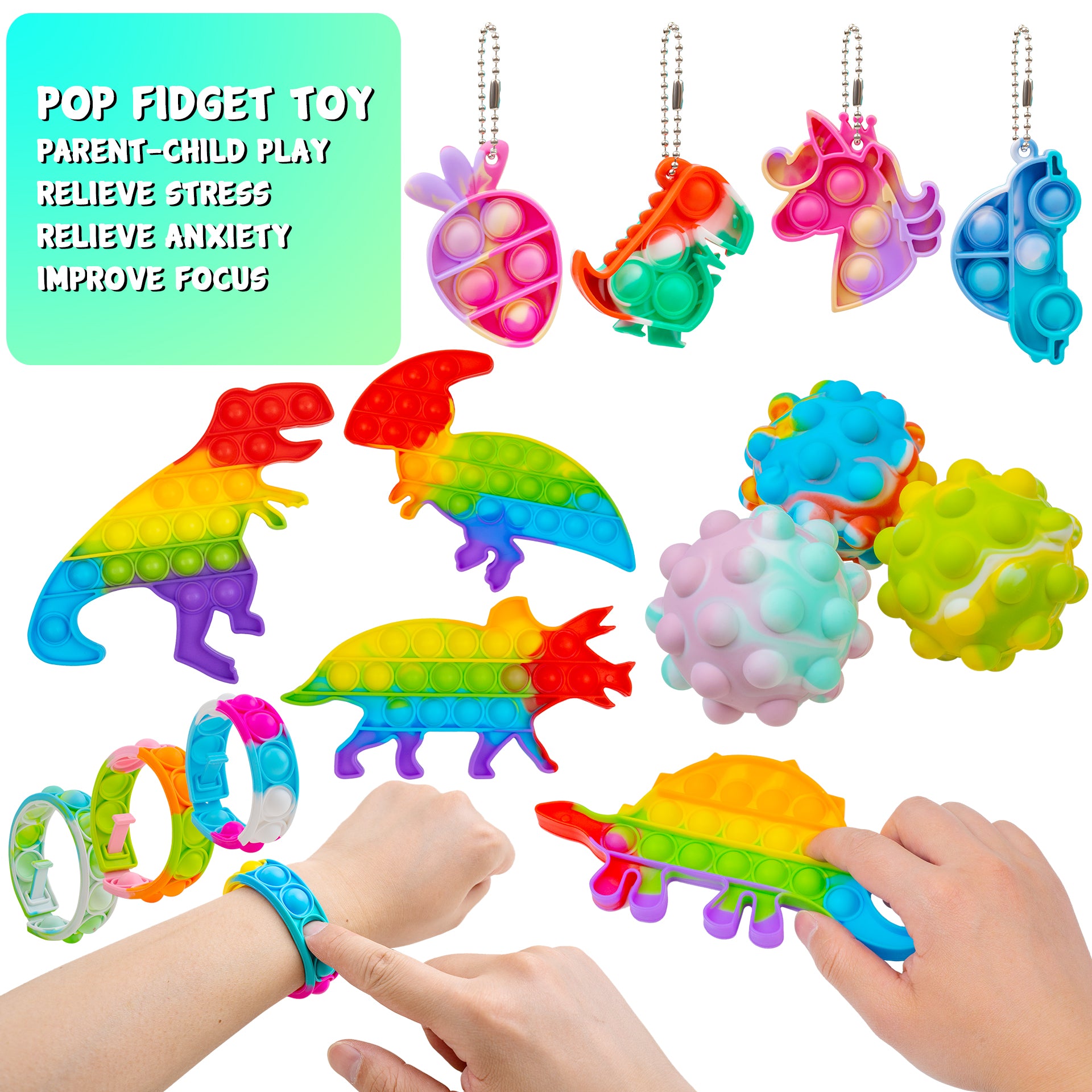 Pop it Fidget Toy Rainbow - Set with 4 variants - Known from TikTok 