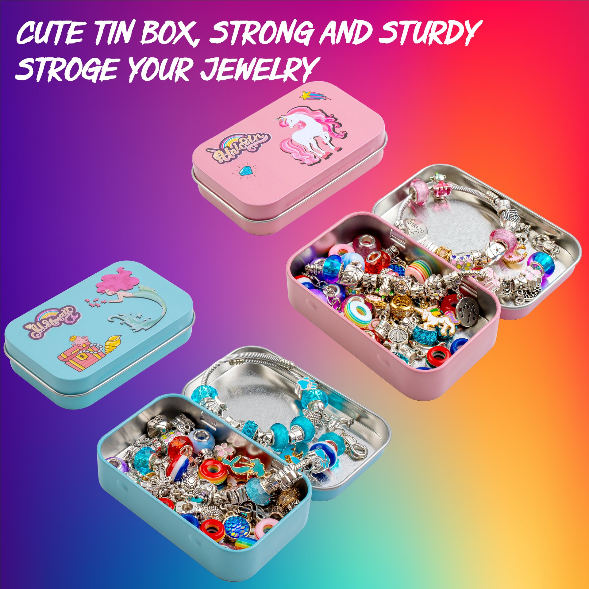 Charm Bracelet Making Kit for Girls, Unicorn/Mermaid Jewelry Making Beads, DIY Craft Gifts for Girls Age 4-8-12